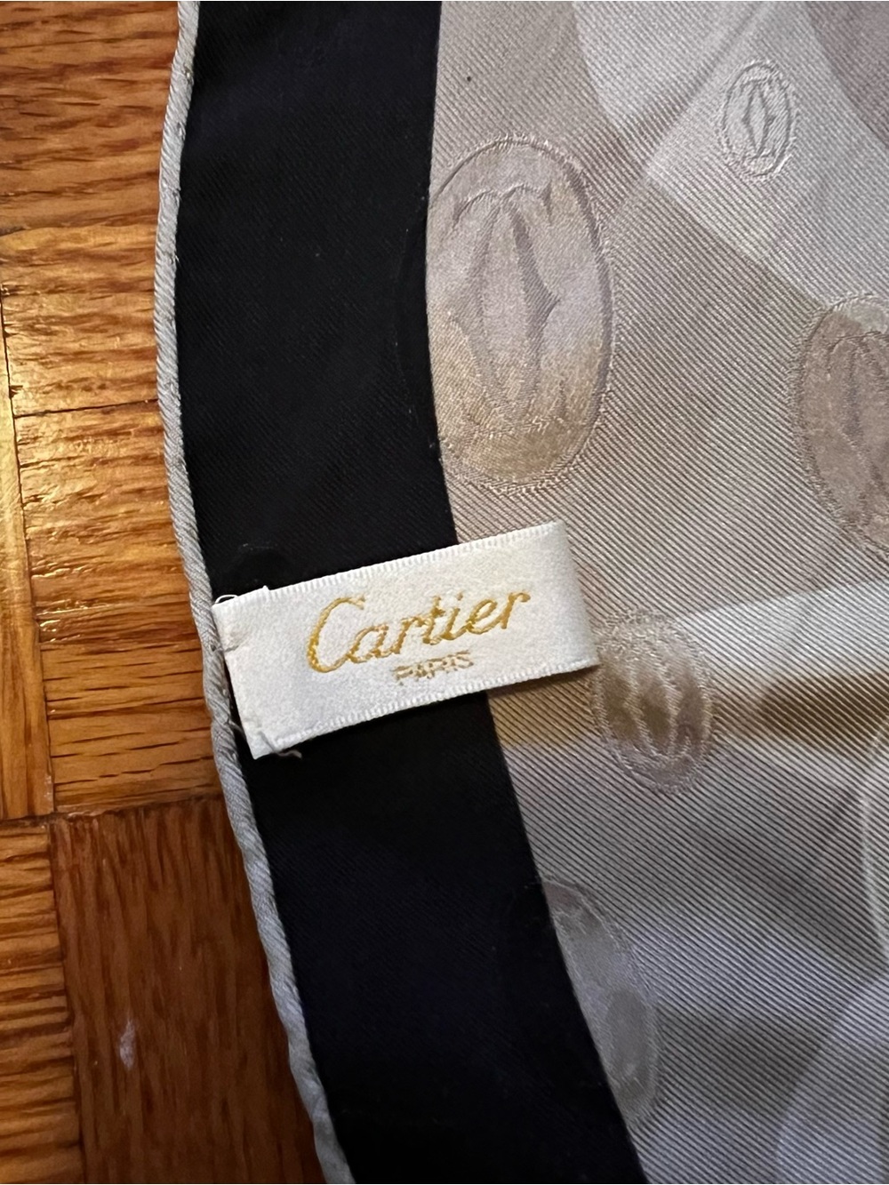Vintage Cartier Black and Cream Graphic Silk Scarf - Picture 2 of 3